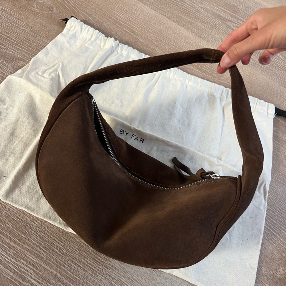 BY FAR Cush Bear Brown Suede Hobo Slouchy Shoulder Bag